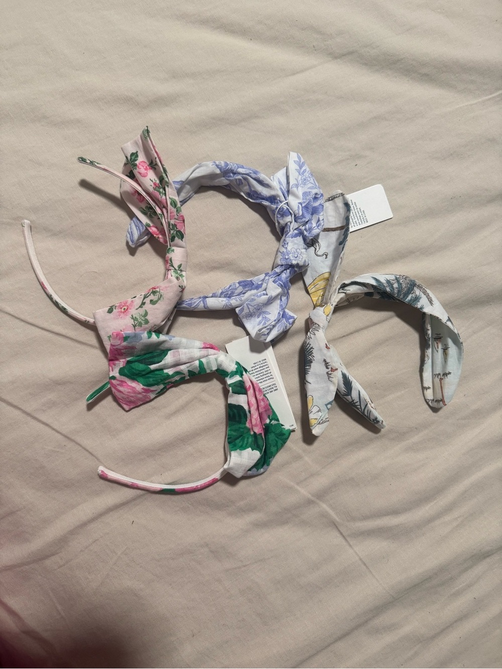 Janie and Jack Floral Knotted Headband Set - Blue, Green, Pink, Cream - Picture 2 of 3
